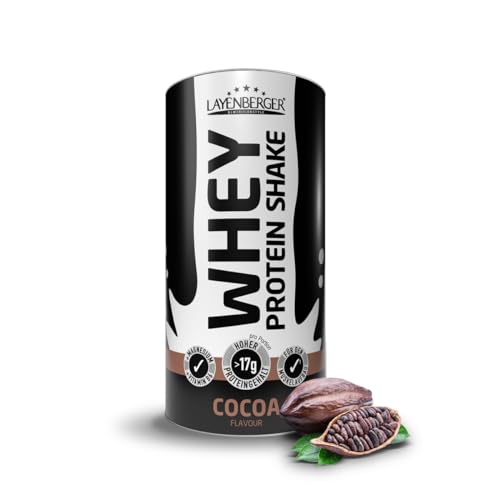 Layenberger WHEY Protein Shake, Molkeneiweißkonzentrat für Muskelaufbau, 66% Eiweiß, 14,7% BCAA (1x 300 g) - Cocoa