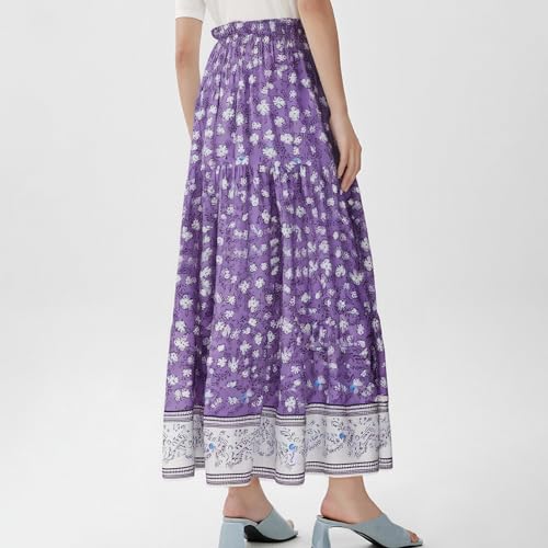 Long Boho Skirts for Women Summer Tiered Floral Maxi Skirt Elastic High Waisted A Line Skirt Pleated Flowy Beach Skirts4