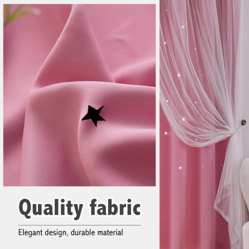 Image of indistar Star Cutout Kids Window Blackout Curtains for Girl Bedroom Window Room Darkening Curtains & Drapes Baby Nursery Curtains (2 Panel,35Wx80L inch,Pink)