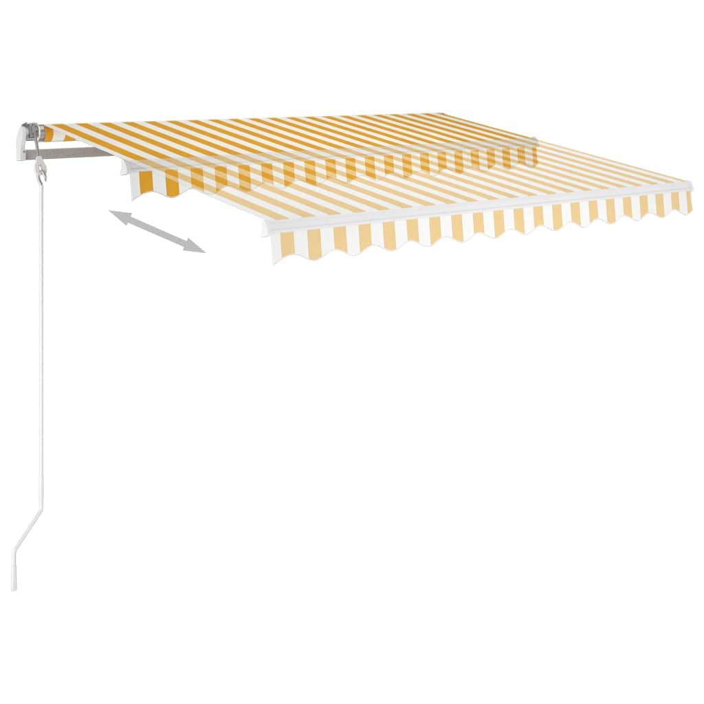 Toldo articulado automático con iluminación LED y sensor de viento, 350 x 250 cm, color amarillo/blanco, resistente a los rayos UV y al agua, para terraza y balcón