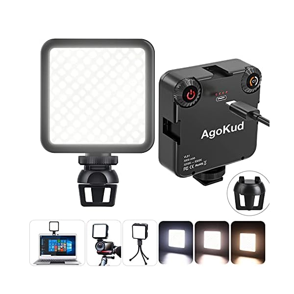 AgoKud LED Videoleuchte Farbtemperatur Videolicht einstellbare Helligkeit, LED Video Licht Webcam-Ringlicht für Zoom…