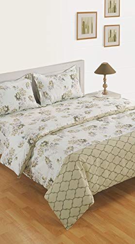 Image of Swayam Mercerized Pure Cotton Single Bedsheet with 1 Pillow Cover | Size 60 x 90 inch | 250 TC | Floral Design | Soft Breathable Bed Sheet | Comfortable & Durable for Bedroom - Beige