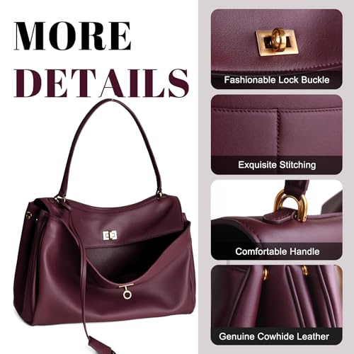 Image of hedexe Genuine Leather Tote Bag for Women: Soft Cowhide Shoulder Handbags for Ladies - Satchel Purse for Travel Work(Large)