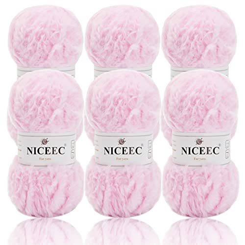 Image of NICEEC Faux Fur Yarn Super Soft, Chunky & Fluffy, Eyelash Yarn for Crochet & Knitting(Total Length 210yds /10.6oz) - First Blush /300g