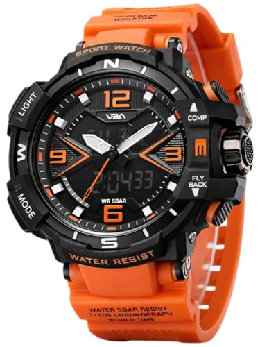 Image of V2A Stryke 50mm Analog Digital Watch for Men | Red X Tactical Dial Design | Alarm Stopwatch Backlight Day Date | Rugged Sports Watch with TPU Strap | 50M Water Resistant | Gift for Mens