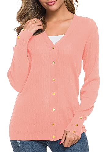 Urban CoCo Women's Long Sleeve Soft Metallic Button Down V Neck Knit Sweater Cardigan