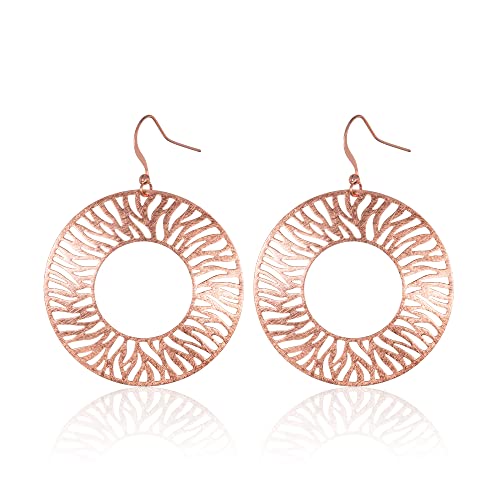 Namana Große runde resegold Statement-Ohrringe für Damen und Mädchen, gebürstetes Finish große rosegold Ohrhänger für Frauen, große Tropfenohrringe mit Zebra-Schliff-Muster, süßer Ohrschmuck Cover