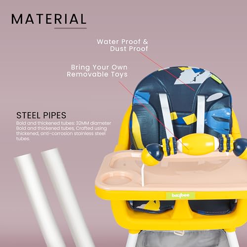 Image of Baybee 3 in 1 Auro Baby High Chair for Kids | Feeding Chair with 3 Height Adjustable & Basket, Booster Seat with Food Tray, Toy Bar & Safety Belt | High Chair for Baby 6 Months to 4 Years Boys Girls (Blue)