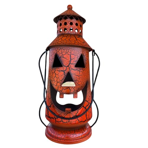Clovers Garden Halloween Pumpkin Rustic Lantern with Handle, 11.5