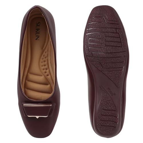 Image of Sukun FBY 091 Women's Bellies Flats Lightweight, Comfortable Slip-On Square Toe Shoes for Office, Casual | Stylish, Durable & Comfy