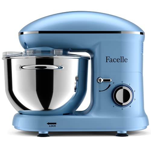 Facelle Robot Pâtissier,1500W,6 vitesses,bol en acier inoxydable de 6L,avec Crochet Pétrisseur,Batteur,Fouet à Fil,protection contre les éclaboussures,pour la cuisson,les gâteaux,les biscuits (bleu) Cover