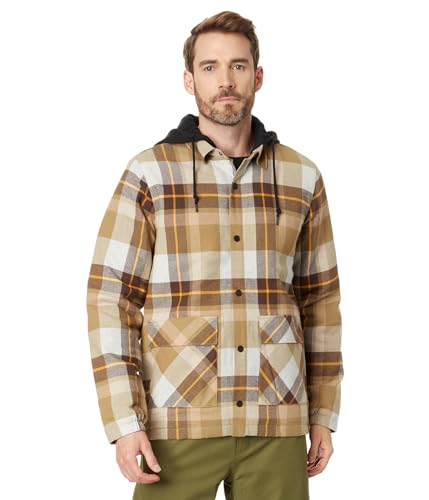 Volcom Jaqueta masculina padrão de flanela com capuz de flanela para snowboard, cáqui S4