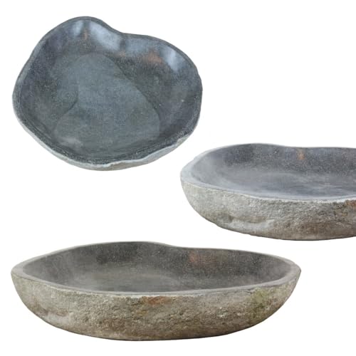 Oriental Galerie Vogeltränke frostfest + UV-Best. Naturstein Garten Vogelbad Wasserschale Wassertränke f. Vögel u. Insekten Stein Vogel-Schale Trinkstein Flussstein frostsicher Gartentränke 35-38 cm