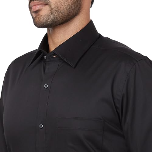 Image of Raymond Men's Contemporary Fit Solid Pattern Pure Cotton Full Sleeve Semi Cut Away Collar Formal Shirt