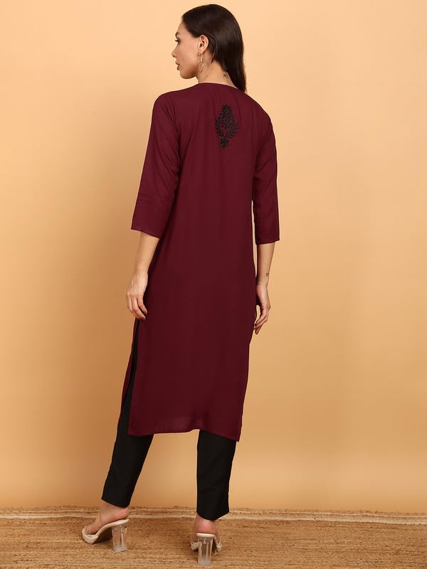 Image of Women Pink Ethnic motifs Embroidered Lucknowi Chikankari Long Kurti