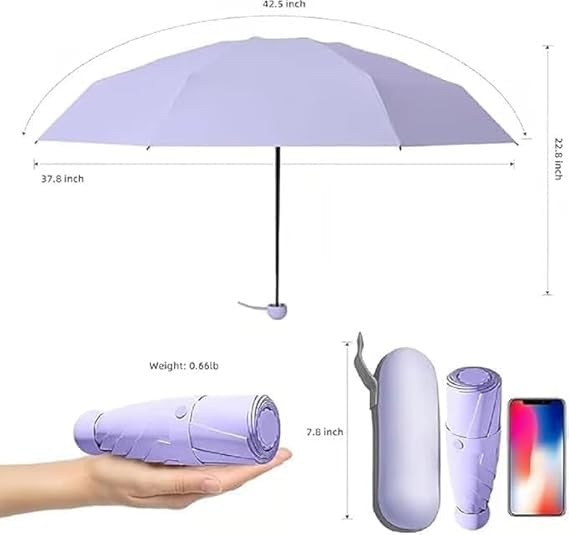 Image of Mini Umbrella with Case for Men & Women (Manual Open) Compact Travelling Pocket Umbrella, Polyester & UV Protect Fabric for Summer /Anti-Slip Handle- Use in Rain & Summer (PurpleCC)