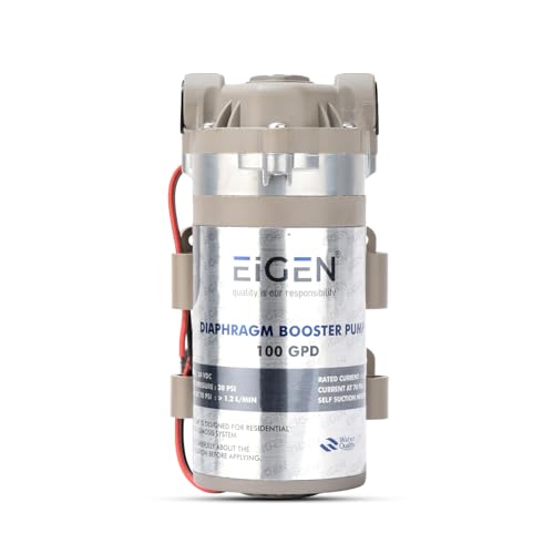 Image of Eigen Pure 100 GPD RO Diaphragm Booster Pump, 24 VDC, Suitable for All Domestic Water Purifiers | RO Pump 100 GPD with connector elbows