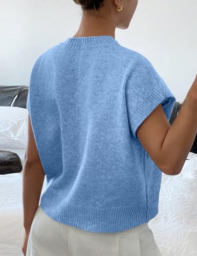 Image of 2026 Womens Floral Sweater Vest Cute Cap Sleeve Tops 3D Flower Decor Knit Tank Top Loose Spring Fall Summer Clothes