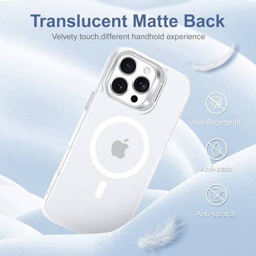 Mitywah for iPhone 16 Pro Case with Stand, Strong-Magnetic Cover Fit for Magsafe, Military Grade Drop Protective Case, Slim Matte Translucent Kickstand Phone Cover, Clear by Mitywah - Used condition - Image 6