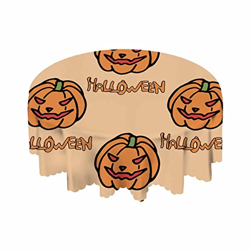 Aoyego Cute Pumpkin Round Tablecloth 60 Inch Table Cloth Halloween On Light Orange Background Tablecloths For Round Tables Small Round Tablecloth Table Cover For Outdoor #TOP4