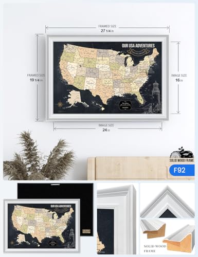 Image of IPIC - Personalized Canvas USA Map Painting for Wall Decor, Pinnable Board Amerika to Mark Travels, Custom Artwork with Names, USA Travel Map for Home, Office, Study, and RV, Ready to Hang