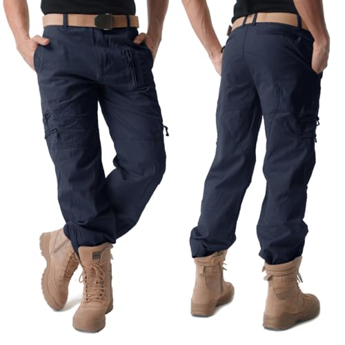 Image of CRYSULLY Men's Cotton Multi-Pockets Work Pants Tactical Outdoor Military Army Cargo Pants (No Belt)