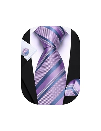 Image of Barry.Wang Mens Tie Set Plaid Check Neckties Formal Business Wedding Luxury Pocket Square Cufflinks