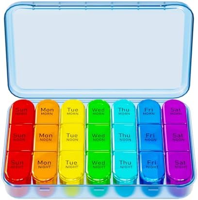 Weekly Pill Organizer 3 Times a Day, Travel Pill Box 7 Day,Daily Portable Small Pill Case,Moisture-Proof Medicine Organizer Box for Vitamins, Fish Oils, and Medications Supplement (Blue)