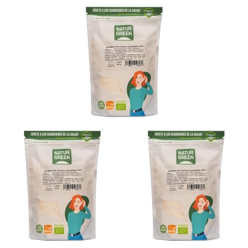 NaturGreen - Harina de Avena Integral, Granos de Avena Molidos, Ecológico, Condimento Bio, 100% Vegano - 500 g (Paquete de 3)