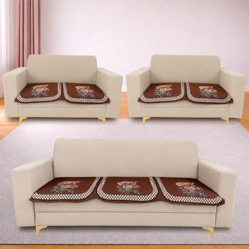 Image of Homerz 'Brooklyn Series' Premium Sofa Cover | Quilted Floral Design | Non-Slip Washable Sofa Protector | Soft Anti Slip Fabric (Ny Mustard, 7 (3+2+2) Seater, Only Seat Cover)