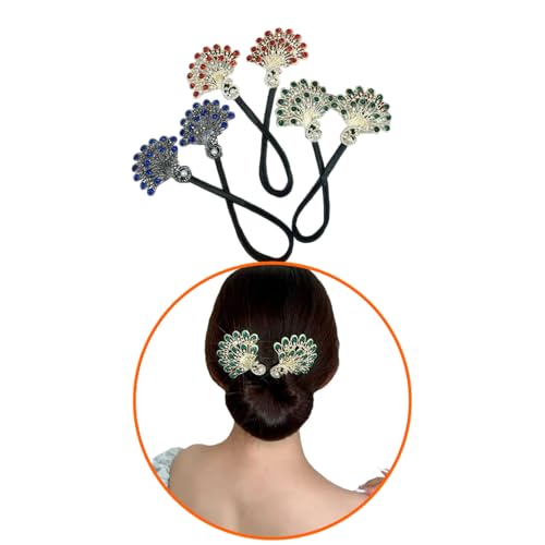 3pcs Ucubwfu Lazy Hair Curler，Peacock Hair Bun Maker，Ladies Hair Bun Shaper，Rhinestone Hair Clips image 2