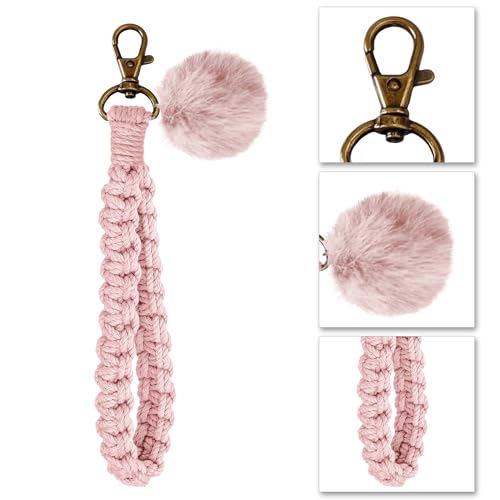 Keychain-Wristlet-Woven-Handmade-Wrist-Lanyard-for-Keys-Wrist-Key-Chains-with-2-Keyrings-for-Women-Car-Keys-ID-Badges-Card-Wallet-Phone-Pink