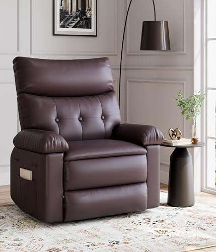 Image of GarveeHome Recliner Chair - PU Leather Manual Recliner for Adults, Lazy Chair with 1.5X Sponge Comfort Arm and Back for Living Room, Bedroom