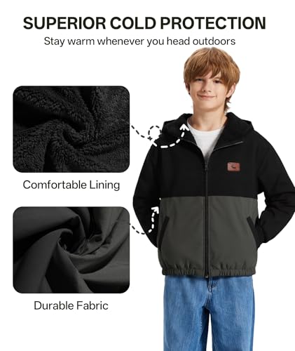 ZITY Boys Fleece Jacket Sherpa Lined Hoodie Zip Up Sweatshirt Warm Outerwear Winter Coat for Kids 6-15 Years4