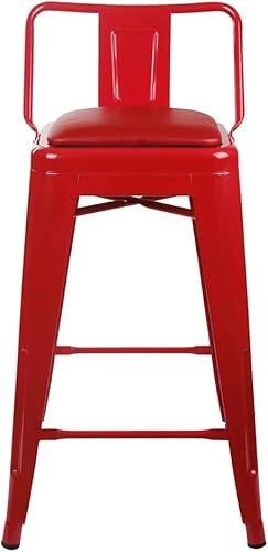 Vista 82 de GIA Taburete de metal con respaldo bajo de altura de mostrador de 24 pulgadas con asiento de cuero vegano, color plateado