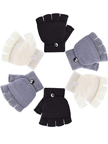 3 Pairs Kids Fingerless Mittens Convertible Flip Top Gloves Children Soft Knitted Gloves for Boys Girls3
