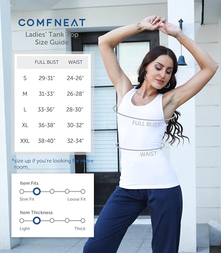 Image of Comfneat Women's 4-Pack Slim-Fit Basic Tanks Cotton Casual Comfy Top Underwear Vests