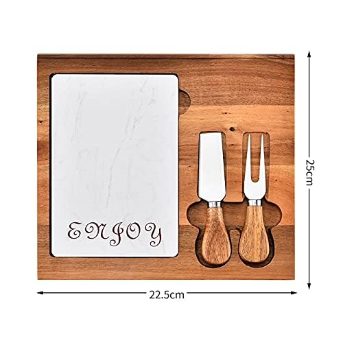 Mini Small Cheese Board and Knife Set, Charcuterie Platter & Serving Tray for Wine, Crackers, Brie and Meat for Home,Picnic,Restaurant, Cafe Use (Dimension: 25 x 23 x 1.5cm)
