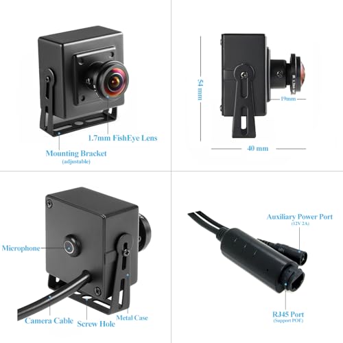 REVODATA TSEye Fisheye PoE Mini IP Kamera mit Audio, Ultra HD 2880 x 1620P@20fps, 1.7mm Panorama Fisheye Objektiv, Weitwinkel Home Security Kamera PoE, P2P Fernüberwachung (I706-3-P-A-TS Metall)