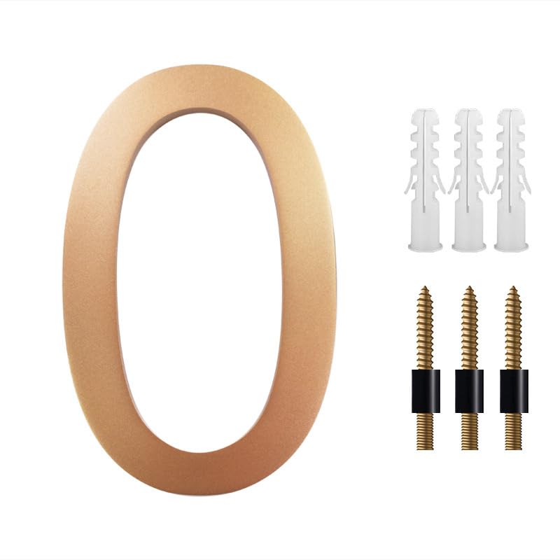 Hausnummern Türnummern, 8 Zoll große schwebende Hausnummern for draußen, 20 cm goldenes Adressschild, Hausnummern-Deko mit Nagel-Kits, 0-9 ABCD-Türnummern(20cm No.0)