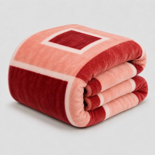 Image of Signature All Season Double Bed Blanket | Super Soft Plush, Lightweight & Cozy | 220 x 240 cm | 2.5 kg | Multi-Color Vibrant Print | Ideal for Winter, AC Use & Gifting (Coral Red)