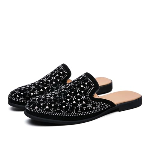 Men's Studded & Rhinestone - Embellished Slip - On Loafers, Luxury Sparkly Dress Shoes for Wedding, Party & Prom