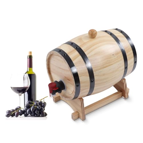 Tissting Barriles de Vino, Barril Vino Madera, 3L Barril Madera Barriles de Envejecimiento con Grifo y Base, Dispensador de Whisky Vino Sidra Licores