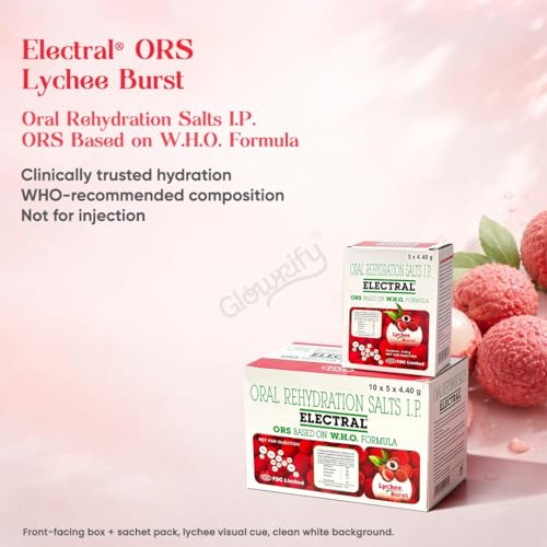 Image of ELECTRAL Oral Rehydration Salts I.P., WHO Formula, 50 Sachets, 4.4g Each (50, Lychee)