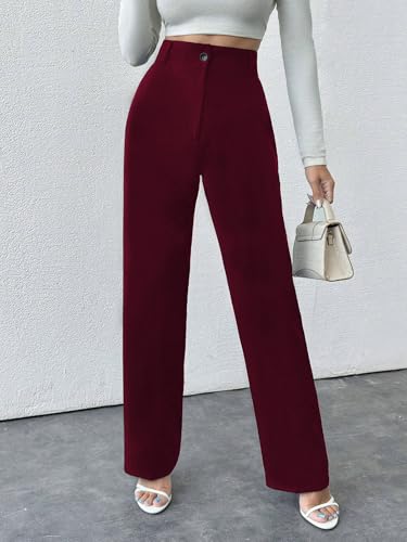Image of Toochki Trousers for Woman Pants Women's Formal Office Korean | Black Track Pant | Straight | Cotton Spandex Stretchable Trouser | High-Waisted Bottom Wear