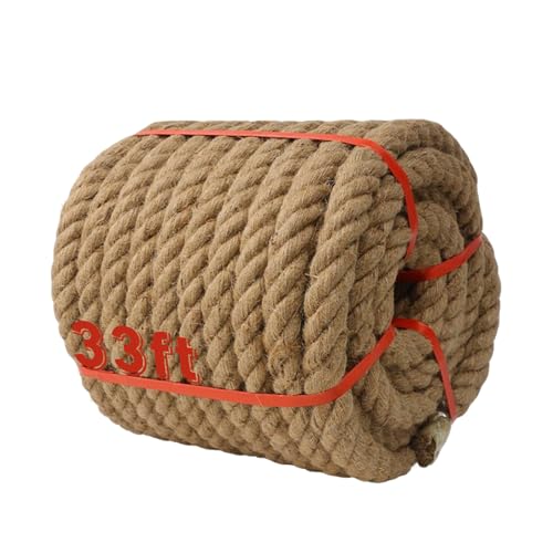 kageiue Natural Jute Rope 1 Inch x 33 FT with a high-end Retro Look and Super Load-Bearing Performance. for Crafts Porch Swing Rope for Decor Railing Landscaping (33 ft)