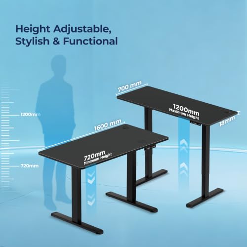 Image of The Sleep Company AeroPro Electric Height Adjustable Desk | Ergonomic WFH Table | 4 Memory Presets | Wireless Charging | 2 Yr Warranty | 1600x700 Top | Free Installation | Black & Black