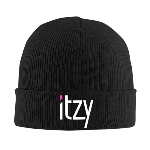 Photo de SDFXCDR Itzys Kpop Girl Group Logo Rib Knit Bonnet à Revers pour Unisexe Chaud Hiver Bonnet Chapeaux Chaleur d’Hiver