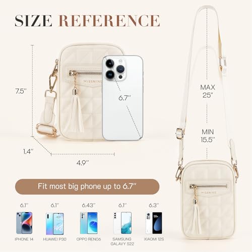 Missnine Small Crossbody Bags for Women RFID Cell Phone Purses Quilted Trendy Shoulder Purses with Wide Adjustable Strap3