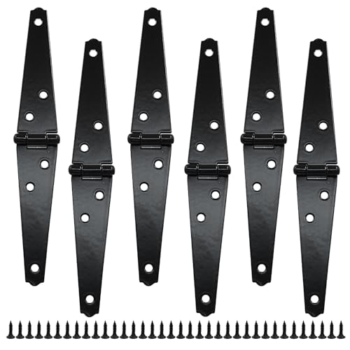 Litoexpe 4 Inch Black Steel Modern Contemporary Powder Coated Surface Mount Strap Hinges 6 Pcs with 4 Holes and Mounting Screws